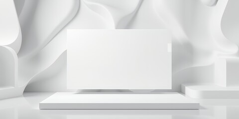 Poster - Minimalist white product display podium with abstract background for presentation use