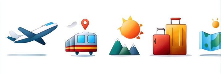 Poster - Travel Icons Representing Various Modes of Transportation and Travel Essentials for Adventure Seekers Exploring New Destinations Generative AI