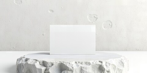 Poster - White card on a textured white pedestal against a textured white background studio shot