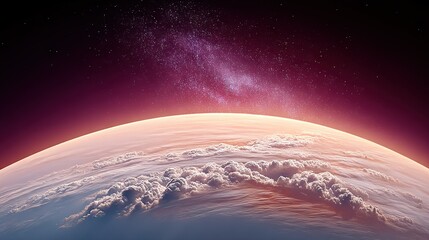 Wall Mural - an artist's rendition of a celestial body with cloud cover and a central star, surrounded by a backd