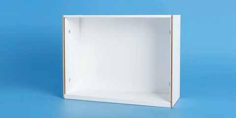 Poster - A simple white box with a gold trim sitting on a blue surface in a studio setting