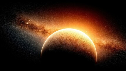 Wall Mural - a close-up image of a massive celestial body in the sky, featuring a luminous star situated at its c