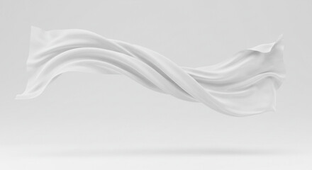 Poster - A monochrome image of a white flowing fabric against a white background in a studio setting