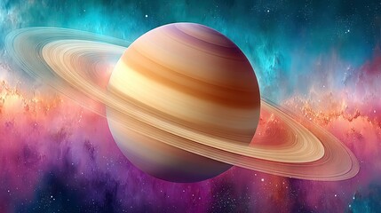 Wall Mural - an artistically rendered depiction of saturn, featuring prominent rings in the foreground and distan