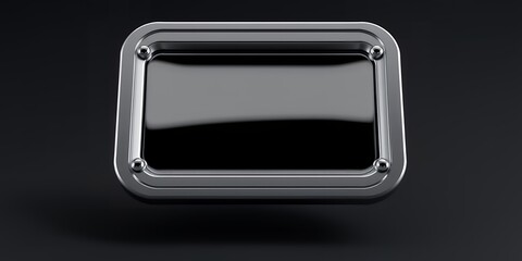 Poster - A rectangular metal plate with rounded corners and rivets on a dark grey background plate