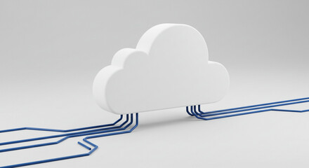 Poster - A white cloud connected to blue wires on a white background in a digital illustration