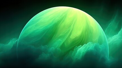 Wall Mural - an image of a luminous green orb amidst a black canvas adorned with cloudy background