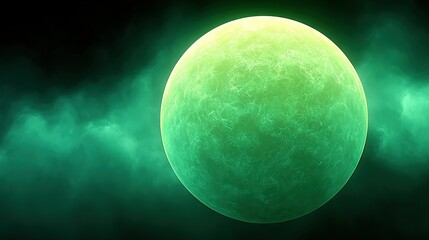 Wall Mural - a giant emerald orb floats amidst a ravenous expanse, its sides exuding billows of smoke