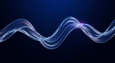 Poster - Abstract blue wavy ribbon flowing across a dark background with a subtle light flare effect visible
