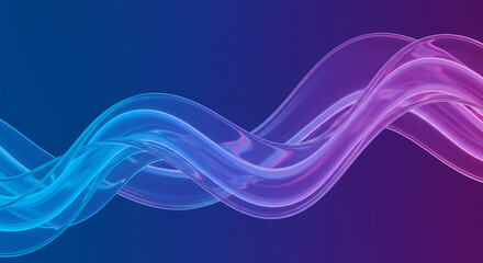 Poster - Abstract wave flowing from blue to purple gradient background with transparent ribbon effect design