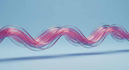 Poster - A wavy arrangement of pink and clear strands against a light blue gradient background space for text