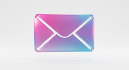 Poster - A holographic email icon with pink and blue gradient on a white background in a modern style
