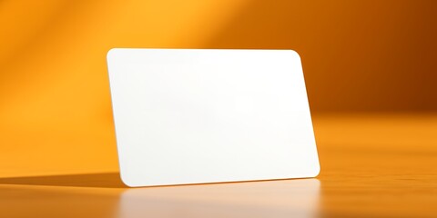 Poster - A blank white card standing against an orange background with soft lighting effects