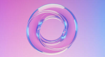 Poster - Iridescent torus with pink and blue gradient background in a futuristic style render design art