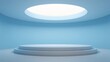© jannik27s - an empty podium in the center of a room with light blue walls and a large round skylight above it