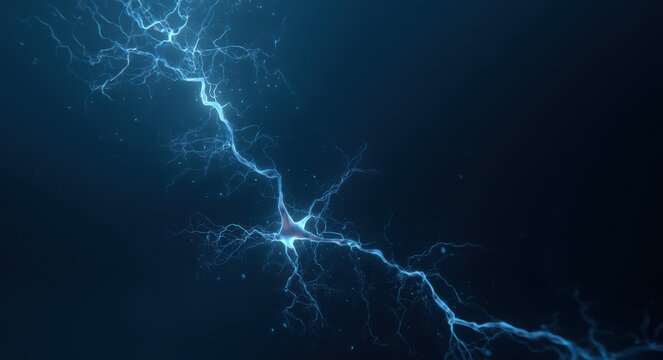 lightning in the form of neurons on a dark blue background