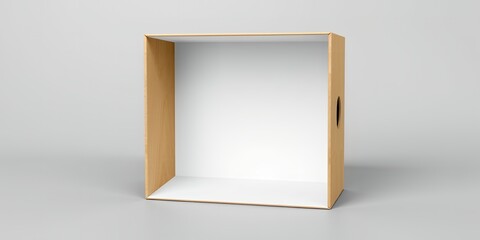 Poster - A studio shot of an empty cardboard box with handle on a grey and white gradient background