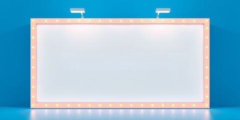 Poster - Illuminated blank billboard with lights on a blue background ready for advertising