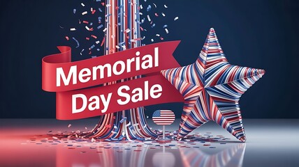 Aufkleber - advertisement sale design for a Memorial Day sale, showcasing red, white, and blue elements with a stylized American star icon and banner background for header of web created with generative ai