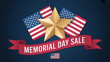 Aufkleber - advertisement sale design for a Memorial Day sale, showcasing red, white, and blue elements with a stylized American star icon and banner background for header of web created with generative ai