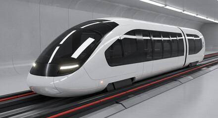 Aufkleber - Futuristic white subway train moving inside a tunnel