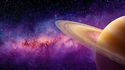 Wall Mural - an artist's depiction of saturn and its rings against a backdrop of stars and a far-off star