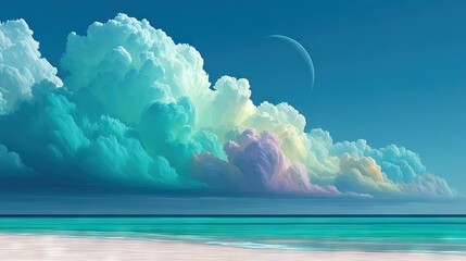 Wall Mural - a stunning skyscape featuring a full moon over an expansive ocean