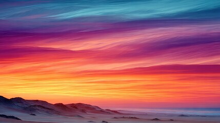 Wall Mural - a picturesque sunset scene of a mountain range against a backdrop of vibrant red and blue skies, wit