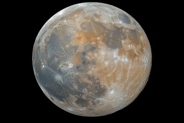 close-up view of a celestial body, exhibiting varied shades of gray and orange-brown, with visible c