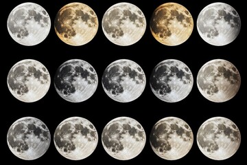 Wall Mural - sequence of moon phases, showcasing the different stages of illumination. various shades of light an