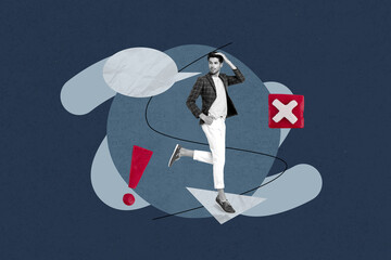 Aufkleber - Creative template collage of person on blue background with exclamation mark cross sign