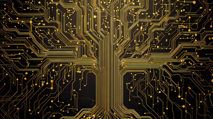 Wall Mural - Abstract circuit board tree design illustration. [Gilded Mechanica] | Stem Circuits | rooted wires. Illustration