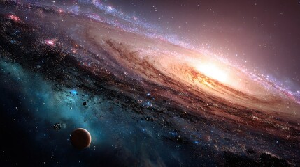 Wall Mural - an artist renders a spiral galaxy with foreground and background objects
