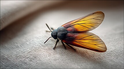 Wall Mural -   Yellow-black insect on white cloth with black striped wings