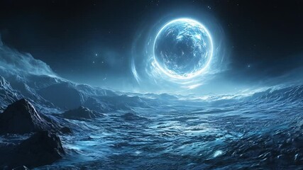 Wall Mural - Surreal planet landscape glowing celestial sphere ethereal terrain