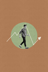 Aufkleber - Art image vertical photo collage of happy businessman businesswoman stand arrow development receive career promotion progress