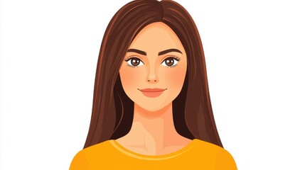 Poster - Colorful avatar of a brunette woman with straight, necklength hair, ideal for web graphics and animation.