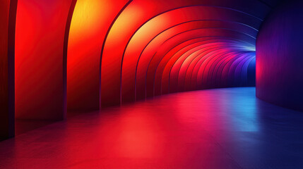 Poster - Realistic 4K 3D render of a modern architectural tunnel featu vibrant red and blue colors in a side angle perspective background for a stunning visual experience.