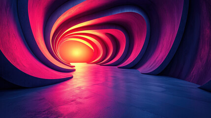 Poster - a modern 3d background in vibrant pink and blue hues showcases an abstract, realistic tunnel with a 