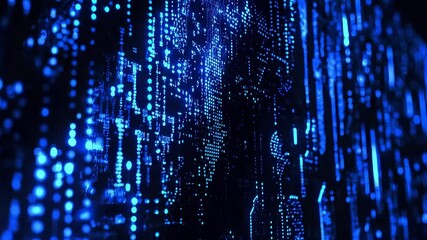 Wall Mural - Glowing blue digital data stream on dark background, resembling matrix code or futuristic information flow
