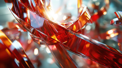Poster - A vibrant 3D abstract background showcases realistic expressionism with flowing red ribbon forms in striking detail, rendered in impressive 4K resolution quality.