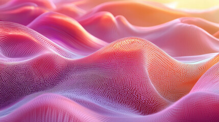 Poster - realistic 4k 3d background abstraction showcasing vibrant waves of pink and orange hues with intrica