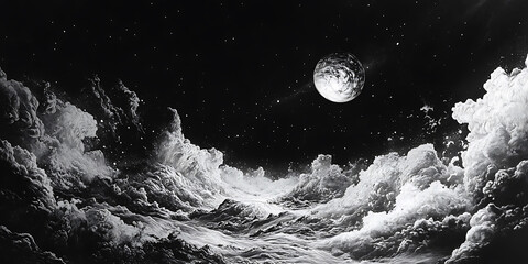 Stunning Black and White Night Sky Photography: Moon, Clouds, and Stars