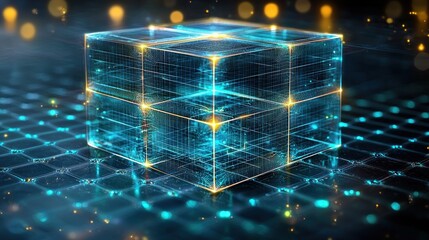 Fototapete - Digital Cube:  A Futuristic Data Structure Visualization