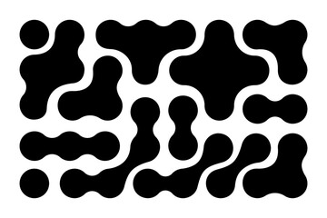 Wall Mural - Metaball pattern. Liquid drops or morph shapes background. Organic blobs, neurons or molecules isolated on white background. Modern abstract wallpaper with connected dots. Vector graphic illustration.