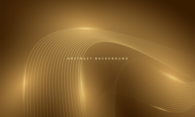 Aufkleber - Abstract glowing golden wavy lines on dark brown background. Digital technology vector illustration with particle striped wave lines
