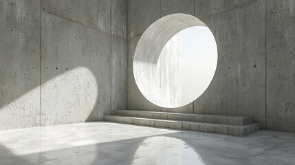 Poster - abstract realistic 4k 3d rende of minimalist concrete architecture featu visual intrigue with a side