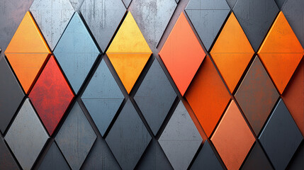Poster - A vibrant 3D background shows triangular compositions and realistic designs in 4K resolution forming an abstract geometrical pattern of shapes and textures.