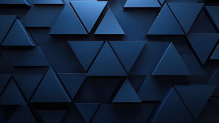 Poster - Realistic 4K 3D background featu a dark blue triangular arrangement with a subtle play of light and shadow creating a modern geometric design aesthetic.