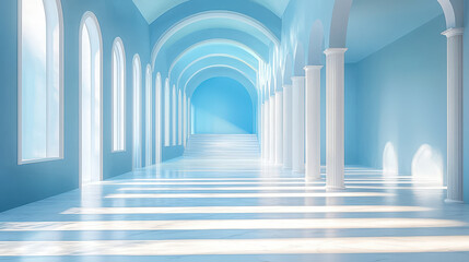 Poster - A dynamic 4K side angle view reveals a bright, realistic 3D background with arches, columns, and brilliant light creating depth and an immersive graphic space.